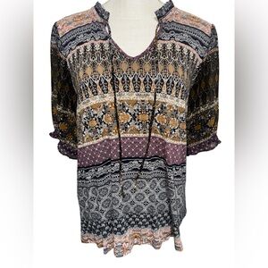 Lucky Brand Black and Brown Patterned Blouse
